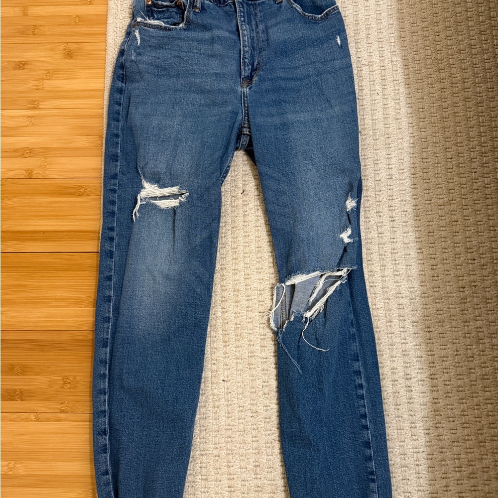 Abercrombie & Fitch Ripped Blue Ankle Straight Ultra High Rise Jeans